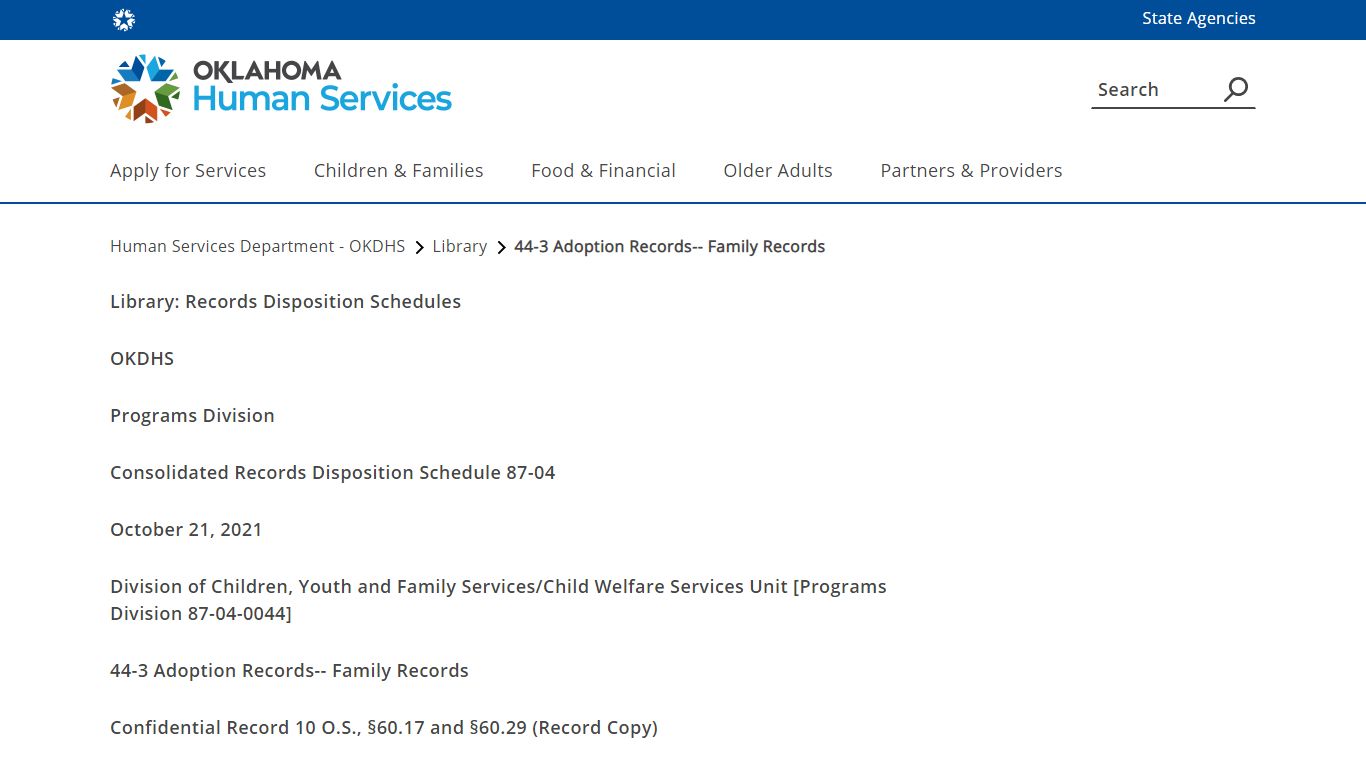 44-3 Adoption Records-- Family Records - oklahoma.gov