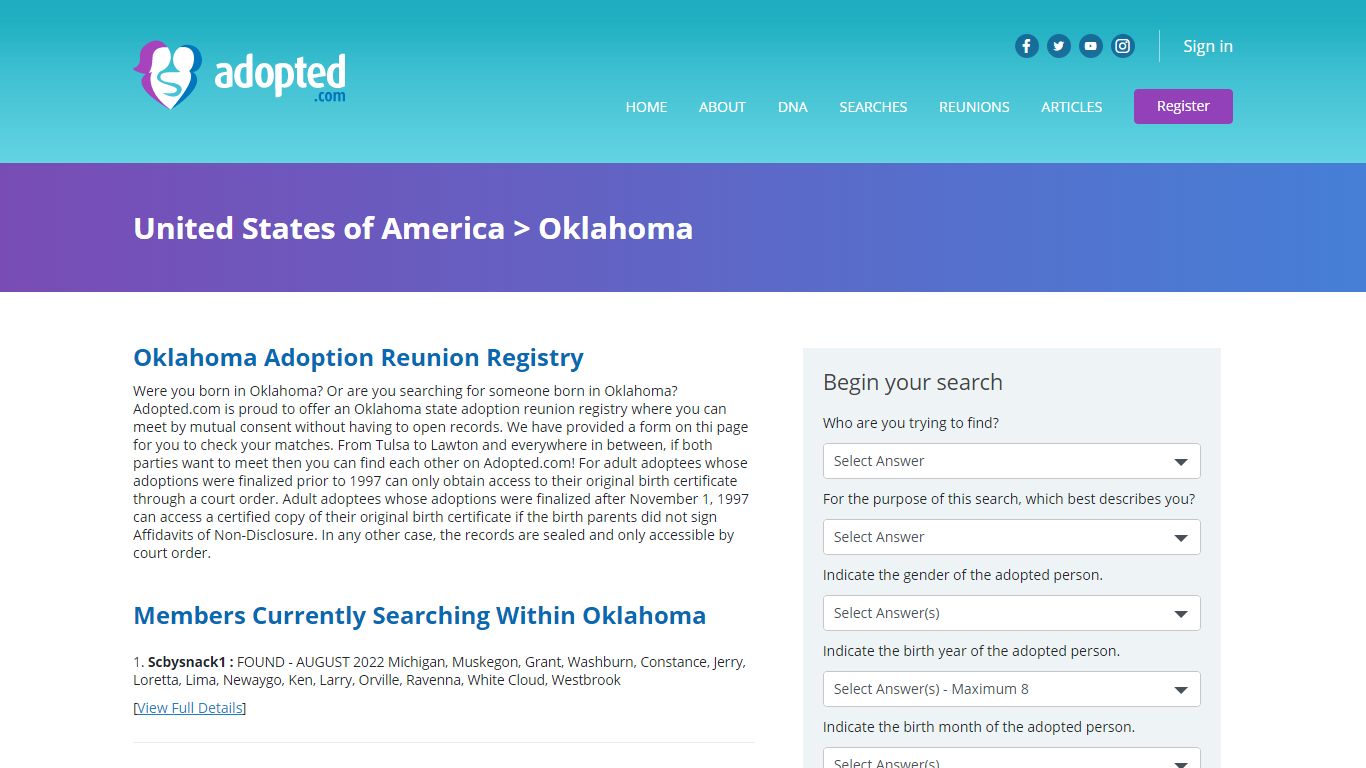 Oklahoma Adoption Registry | Oklahoma Adoption Records - Adopted.com